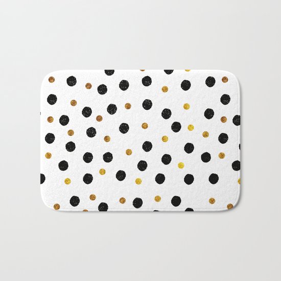 Black & Gold Glitter Confetti on white background- Elegant pattern Bath Mat
