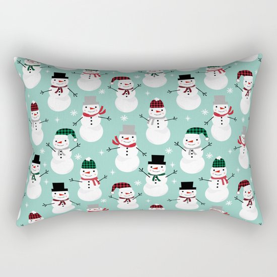 Snowman gender neutral mint white and black holiday pattern kids room decor seasonal Rectangular Pillow
