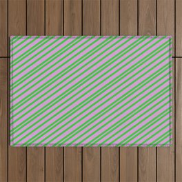 [ Thumbnail: Lime Green and Plum Colored Pattern of Stripes Outdoor Rug ]