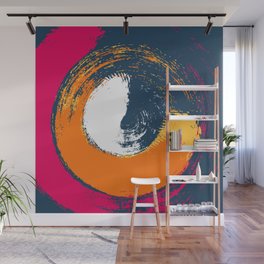 Bottle - Abstract Circle Colorful Swirl Art Design in Dark Blue Pink and Orange Wall Mural
