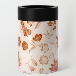 Warm Terracotta Retro Botanical Aesthetic Summer Color Floral Pattern Can Cooler