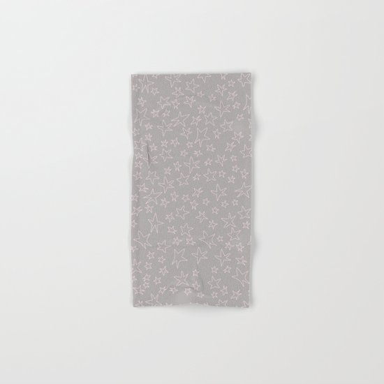 Pink handpainted little stars on grey backround Hand & Bath Towel