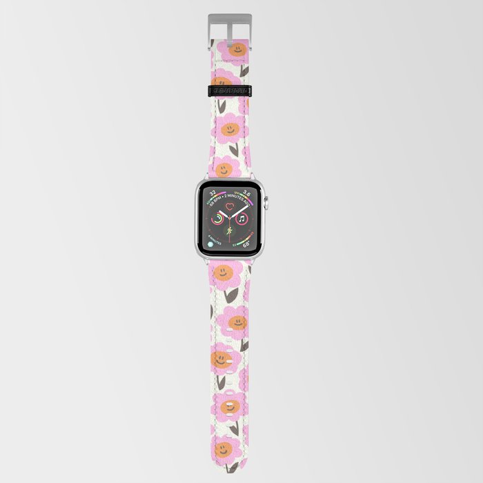 Cute Happy Daisy Pattern Pink and Orange Apple Watch Band