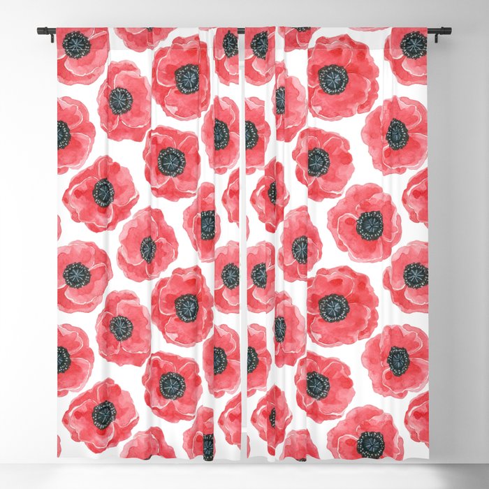 Poppies watercolor  Blackout Curtain