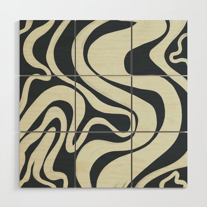 Liquid Swirl Waves in Mint Green on Caviar Grey Wood Wall Art