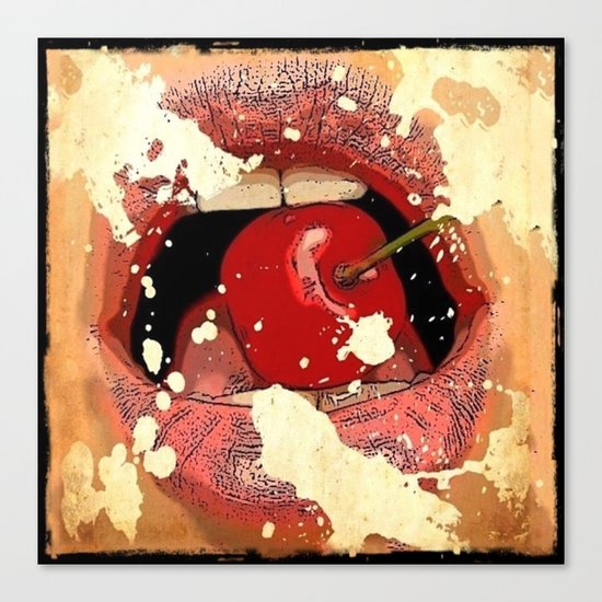 Red Cherry Lips Canvas Print