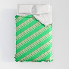 [ Thumbnail: Tan & Green Colored Striped Pattern Comforter ]