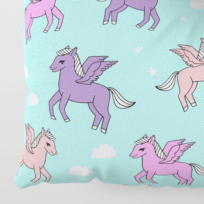 Pegasus Pattern Drawing Cute Kids Neon Print Clouds Unicorns By