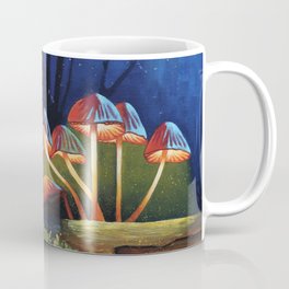 Oil painting night light glowing mushrooms Coffee Mug