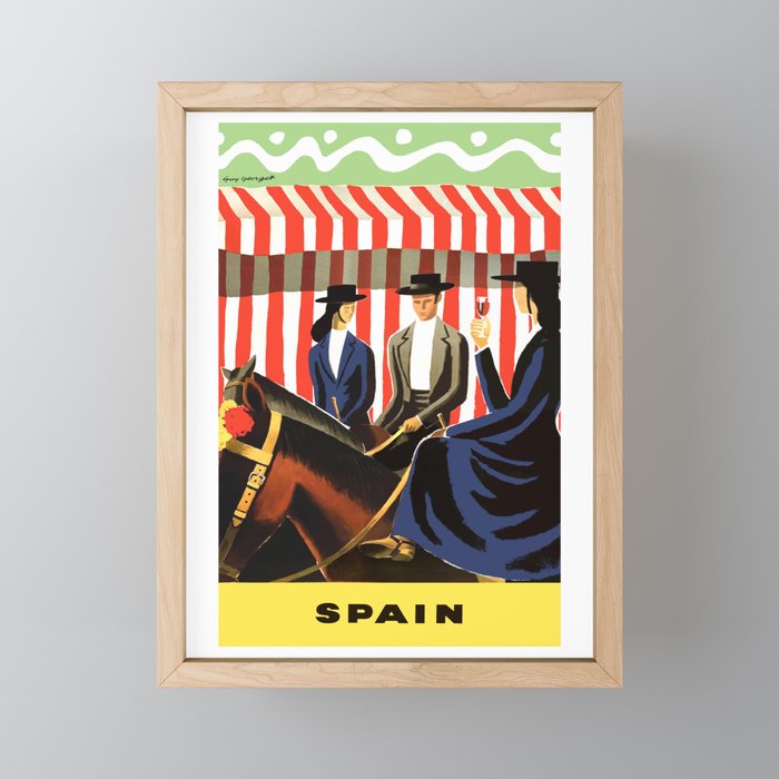 1955 SPAIN Equestrian Travel Poster Framed Mini Art Print