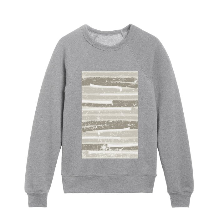 Painted Distressed Paintbrush Stripes in Neutral Olive Gray Beige Kids Crewneck
