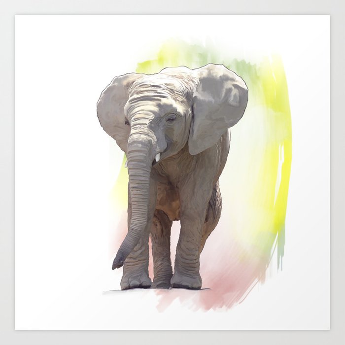 Digital Painting Of Baby Elephant Art Print By Svetlanna Society6