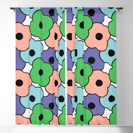 Pop-Art Bold Minimalism Cartoon Flowers - Multicolor with Black Outline on White Blackout Curtain