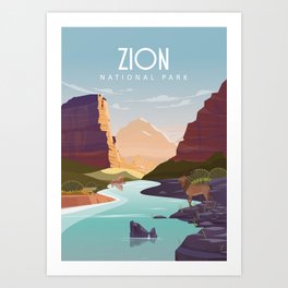 Zion national park  vintage travel poster Art Print