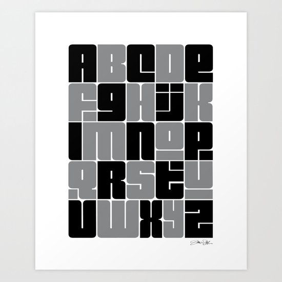 Alphabet Black and Gray Art Print