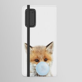 Baby Fox Blowing Blue Bubble Gum, Baby Boy, Nursery, Kids Art, Baby Animals Art Print by Synplus Android Wallet Case