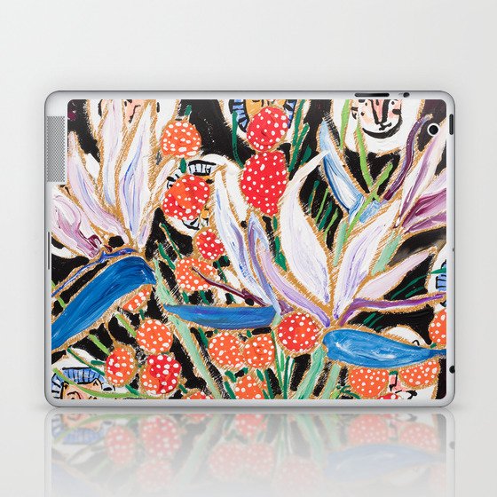 Lions and Tigers Dark Floral Still Life Painting Laptop & iPad Skin