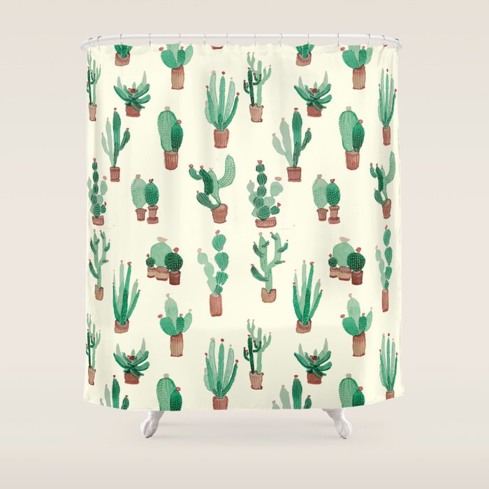 Litle Watercolor Pocket Cactus Shower Curtain By Franciscomffonseca Litle Watercolor Pocket Cactus Shower Curtain