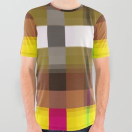 geometric symmetry pixel square pattern abstract background in yellow pink green All Over Graphic Tee