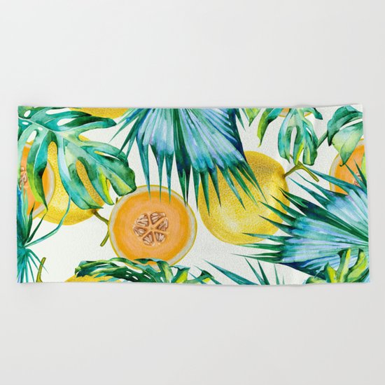 Leaf and melon pattern Beach Towel