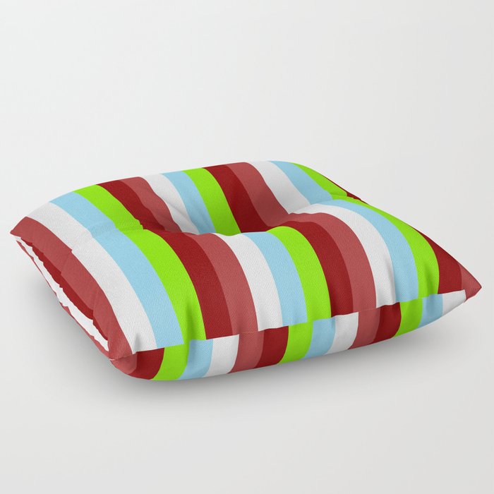 Colorful Brown, Mint Cream, Sky Blue, Green, and Maroon Colored Stripes/Lines Pattern Floor Pillow