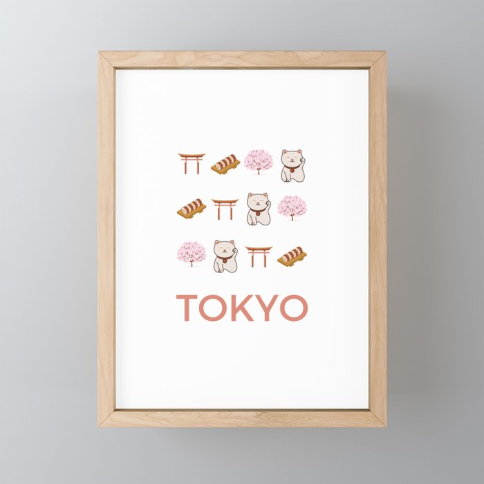 Tokyo Retro Art Vacations Boho Decor Illustration Modern Decor Pink Tones Framed Mini Art Print