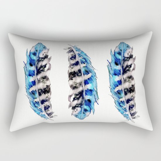 Three Feathers Watercolor Rectangular Pillow