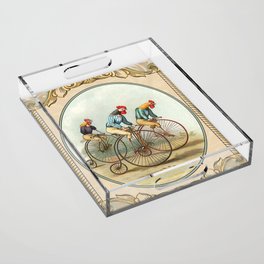 Vintage Rooster bike race Acrylic Tray