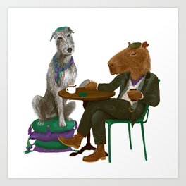 Irish Wolfhound and capybara sitting in the irish pub Art Print