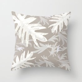 Trio palm leaves White Tan 2 Brown autumn fall tropical pattern, society6 Throw Pillow