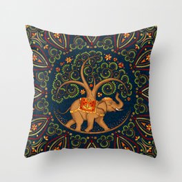 Elephant Tree of life in Mandala  Throw Pillow