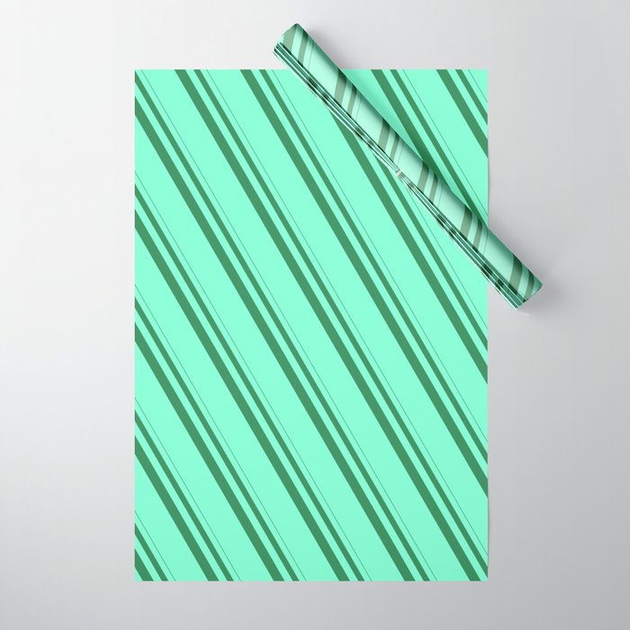 Sea Green and Aquamarine Colored Stripes Pattern Wrapping Paper