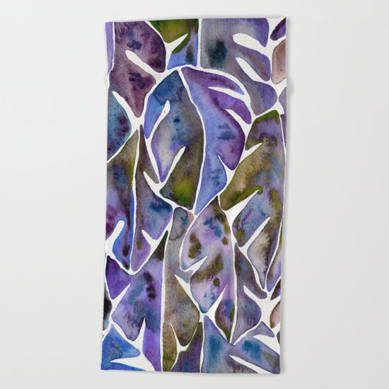 Split Leaf Philodendron – Purple Beach Towel