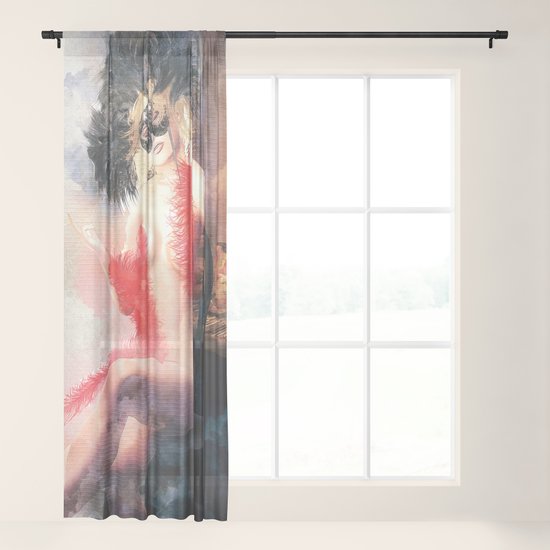 Painted Fan Dancer Dressing Room Neck Massage Sheer Curtain By