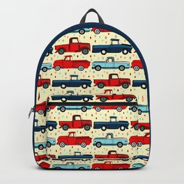 Winter Vintage Trucks Backpack | Kids, Cute, Royal, Drive, Drawing, Crimson, Red, Car, Pattern, Truck 