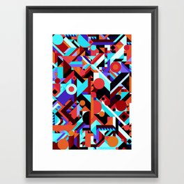 CRAZY CHAOS ABSTRACT GEOMETRIC SHAPES PATTERN (ORANGE RED WHITE BLACK BLUES) Framed Art Print