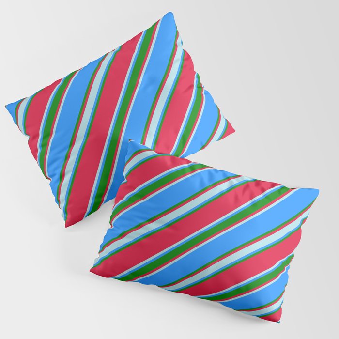 Crimson, Powder Blue, Blue & Green Colored Pattern of Stripes Pillow Sham