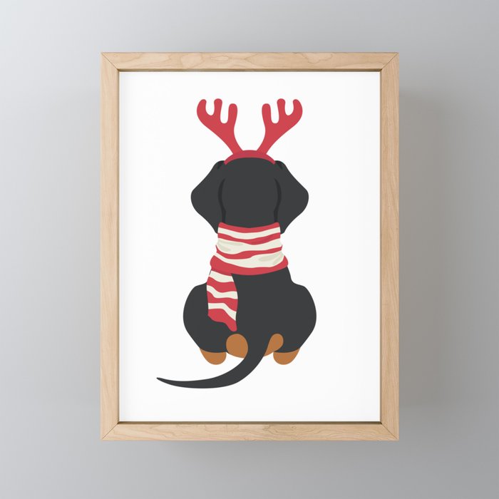 Christmas Dachshund Back Framed Mini Art Print