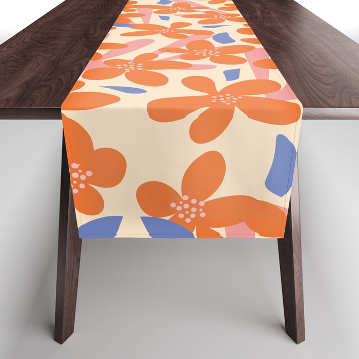 Orange Tone Flower Print 2 Table Runner