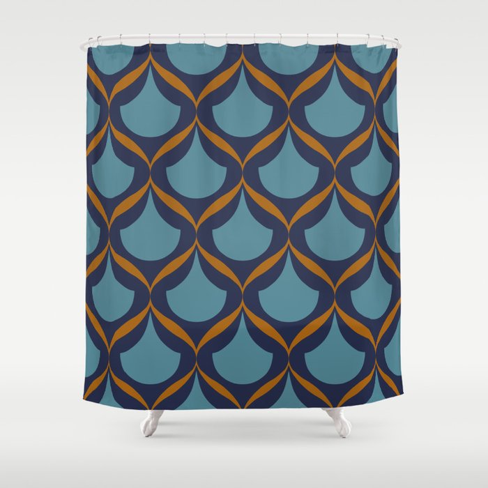 Moroccan Ogee Pattern 2.1 Blue Teal Orange Ribbon Shower Curtain