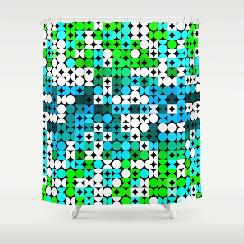 White Turquoise Teal Blue Lime Green Retro Abstract Circles