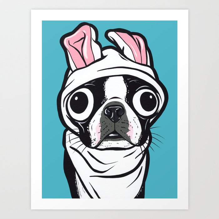 Boston Terrier Bunny Art Print