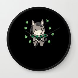 Donkey With Shamrocks Cute Animals For Happiness Wall Clock