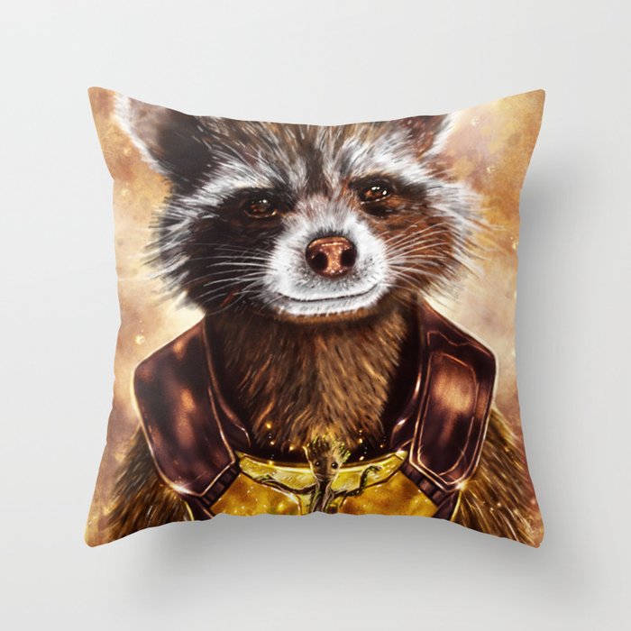 Rocket Raccoon and baby Groot from Guardians of the Galaxy Throw Pillow