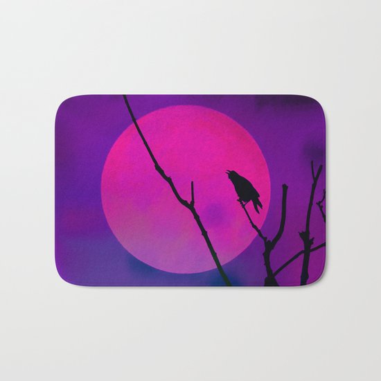 The Crow And The Pink Moon Bath Mat