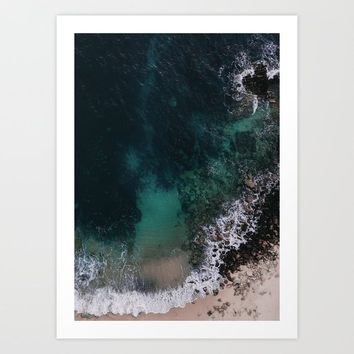 Aerial Ocean Print - Emerald Green Ocean - Beach - Crashing Waves - Aerial sea photography Art Print