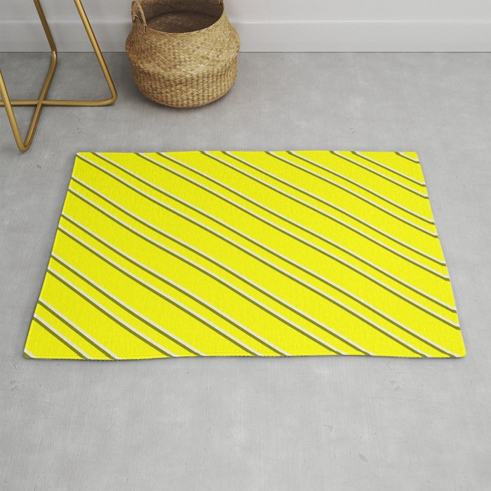 Yellow, Beige & Green Colored Pattern of Stripes Rug