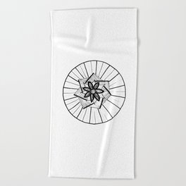 Geometric black and white mandala flower Beach Towel