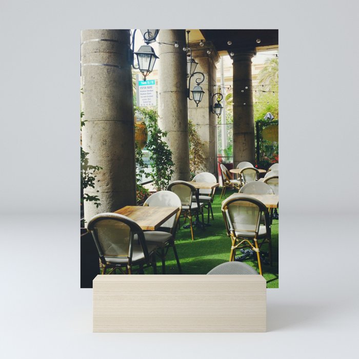Cafe in Menton, French Riviera | Aesthetic France Photography Mini Art Print