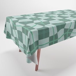 Warped Checkerboard Grid Illustration Playful Teal Green Tablecloth